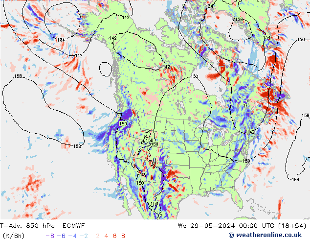 T-Adv. 850 hPa ECMWF Qua 29.05.2024 00 UTC