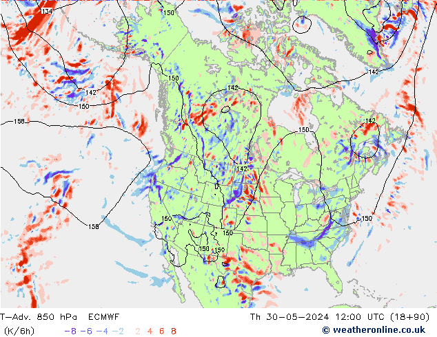 T-Adv. 850 hPa ECMWF Do 30.05.2024 12 UTC