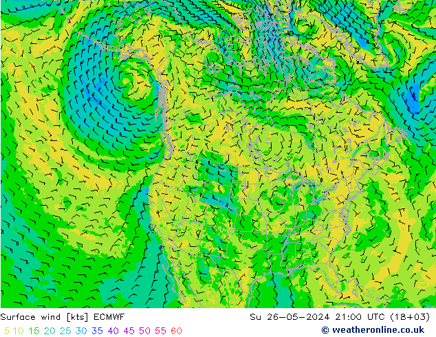 Vento 10 m ECMWF Dom 26.05.2024 21 UTC