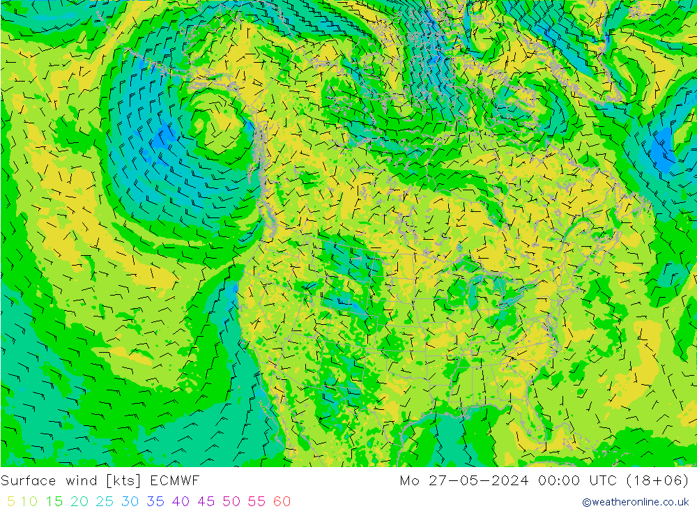 Rüzgar 10 m ECMWF Pzt 27.05.2024 00 UTC