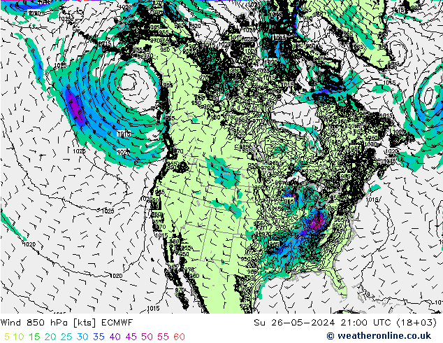 Wind 850 hPa ECMWF Su 26.05.2024 21 UTC