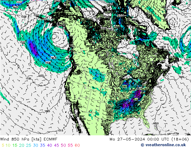 Wind 850 hPa ECMWF Mo 27.05.2024 00 UTC