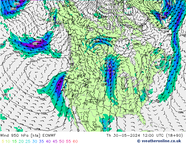 Rüzgar 950 hPa ECMWF Per 30.05.2024 12 UTC