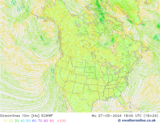 Ligne de courant 10m ECMWF lun 27.05.2024 18 UTC