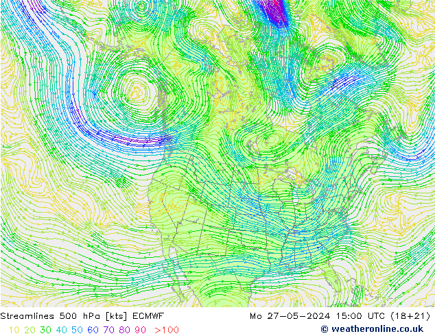 Ligne de courant 500 hPa ECMWF lun 27.05.2024 15 UTC