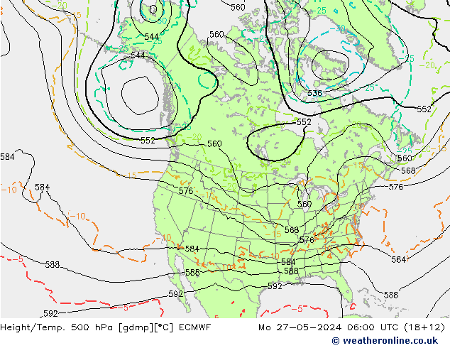 Z500/Rain (+SLP)/Z850 ECMWF Mo 27.05.2024 06 UTC