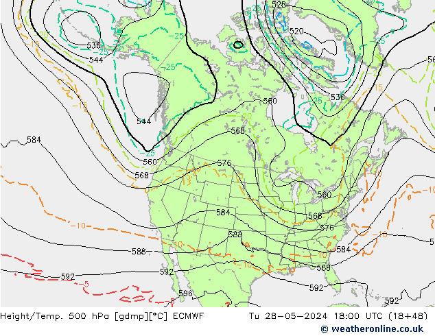 Z500/Rain (+SLP)/Z850 ECMWF вт 28.05.2024 18 UTC