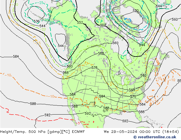 Z500/Rain (+SLP)/Z850 ECMWF Mi 29.05.2024 00 UTC