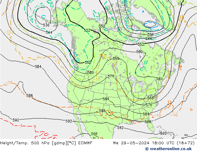 Height/Temp. 500 hPa ECMWF We 29.05.2024 18 UTC