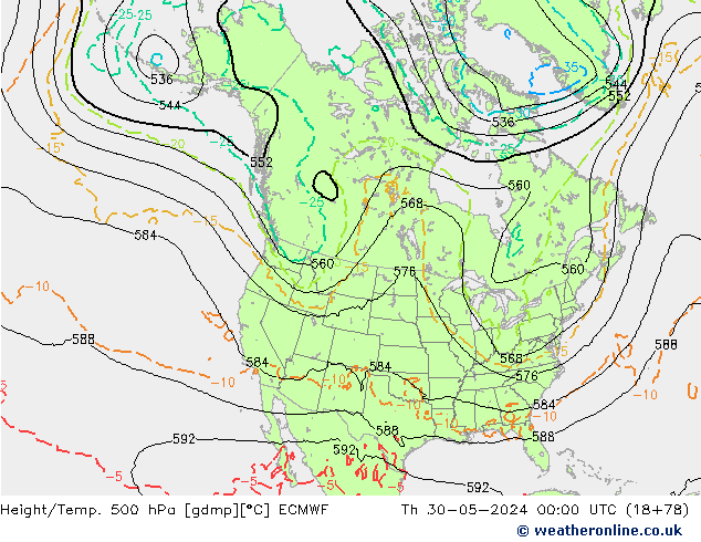 Z500/Rain (+SLP)/Z850 ECMWF jue 30.05.2024 00 UTC