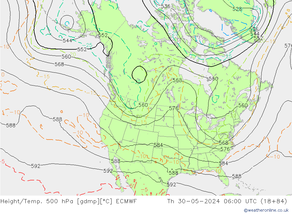 Z500/Rain (+SLP)/Z850 ECMWF gio 30.05.2024 06 UTC