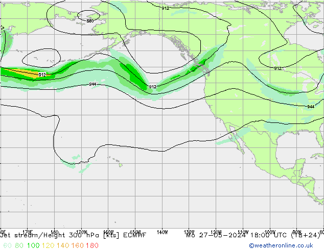 Jet stream/Height 300 hPa ECMWF Mo 27.05.2024 18 UTC