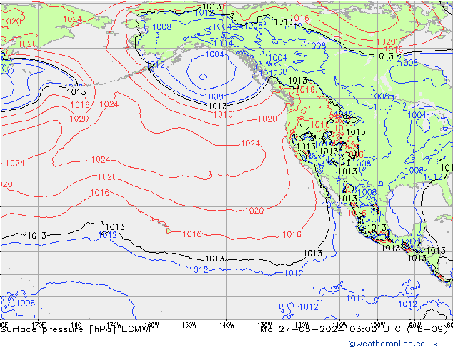 Atmosférický tlak ECMWF Po 27.05.2024 03 UTC