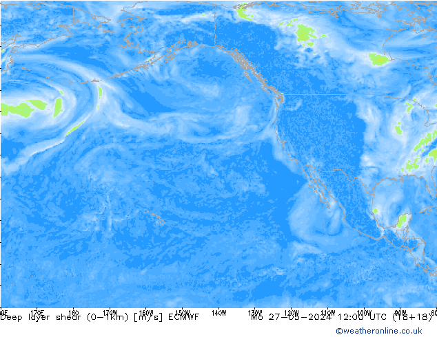 Deep layer shear (0-1km) ECMWF pon. 27.05.2024 12 UTC