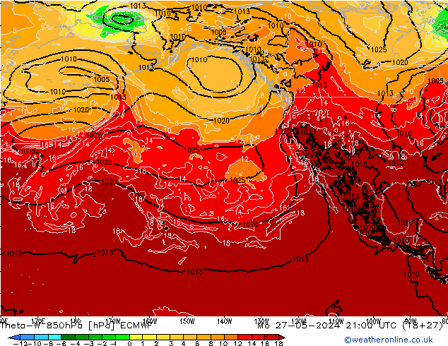 Theta-W 850hPa ECMWF pon. 27.05.2024 21 UTC