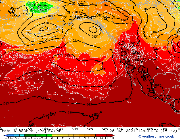 Theta-W 850hPa ECMWF Tu 28.05.2024 12 UTC