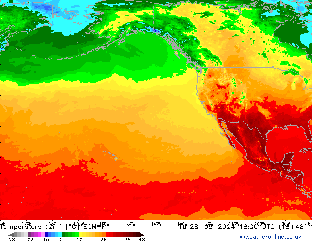 Temperature (2m) ECMWF Tu 28.05.2024 18 UTC