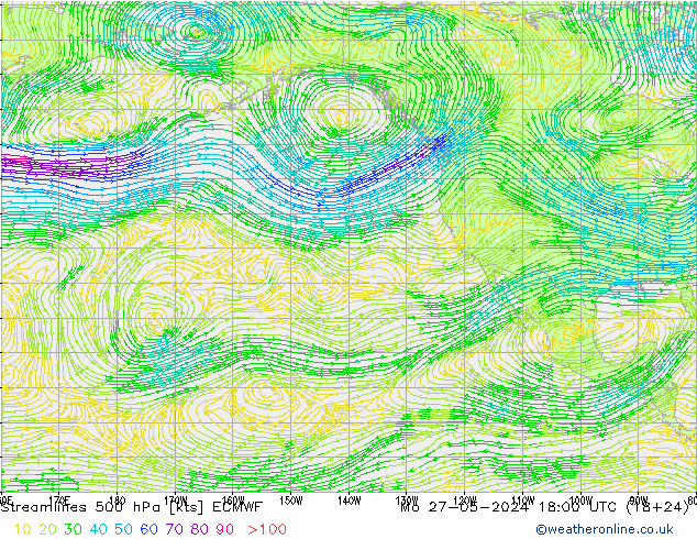 Streamlines 500 hPa ECMWF Mo 27.05.2024 18 UTC