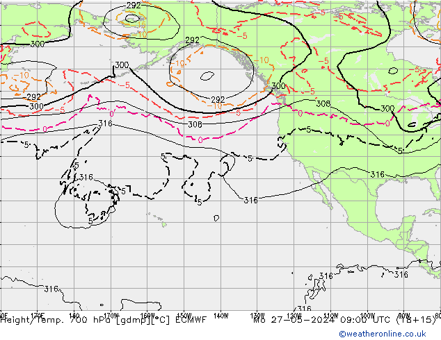 Height/Temp. 700 hPa ECMWF lun 27.05.2024 09 UTC