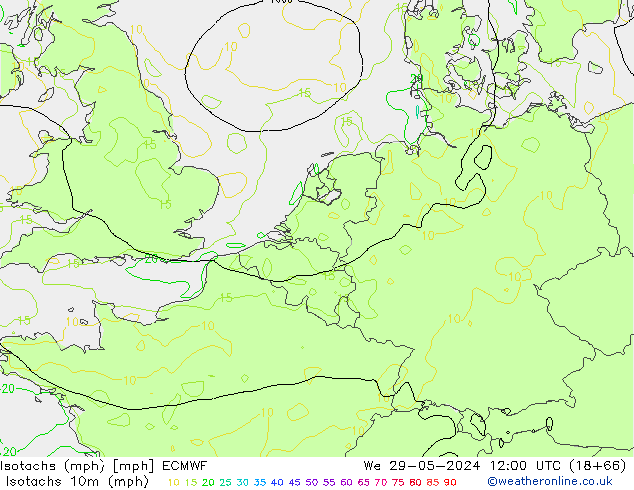 Isotachs (mph) ECMWF We 29.05.2024 12 UTC