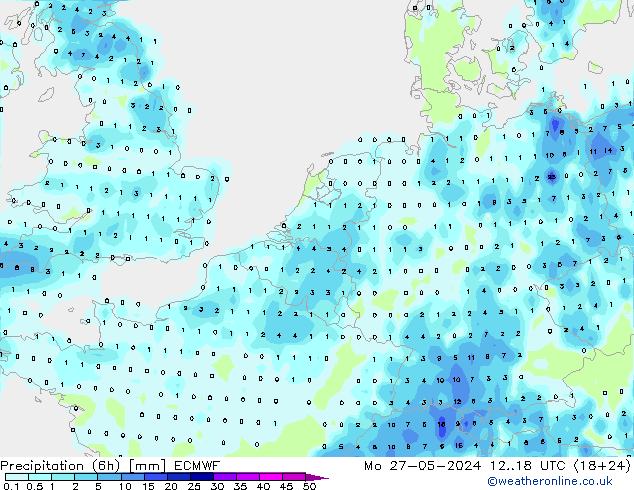 Précipitation (6h) ECMWF lun 27.05.2024 18 UTC