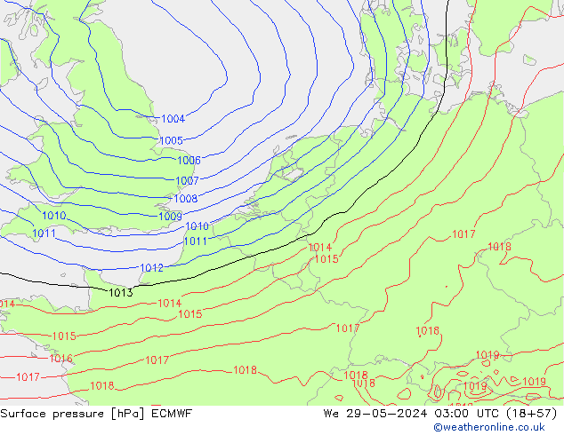 pressão do solo ECMWF Qua 29.05.2024 03 UTC