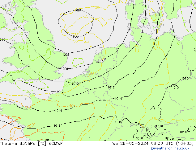 Theta-e 850гПа ECMWF ср 29.05.2024 09 UTC