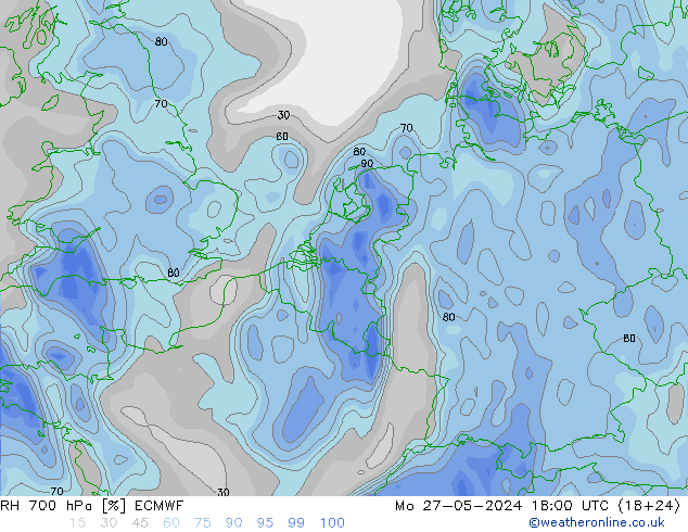 RH 700 hPa ECMWF  27.05.2024 18 UTC