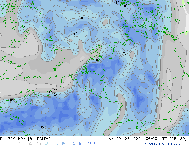 700 hPa Nispi Nem ECMWF Çar 29.05.2024 06 UTC