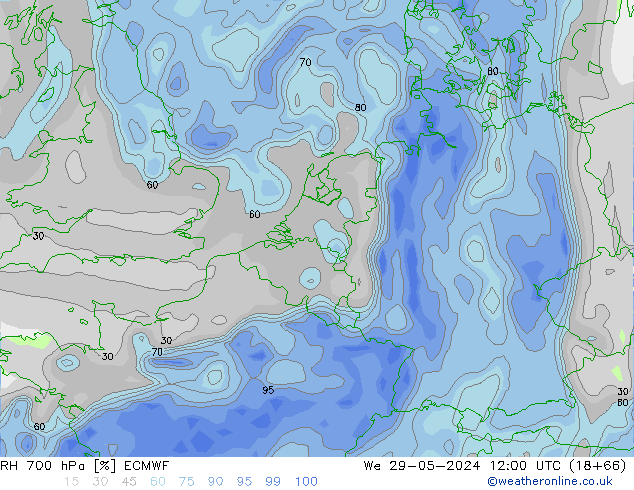 RH 700 гПа ECMWF ср 29.05.2024 12 UTC