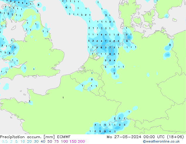 Precipitación acum. ECMWF lun 27.05.2024 00 UTC