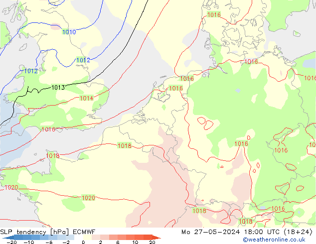 Tendance de pression  ECMWF lun 27.05.2024 18 UTC