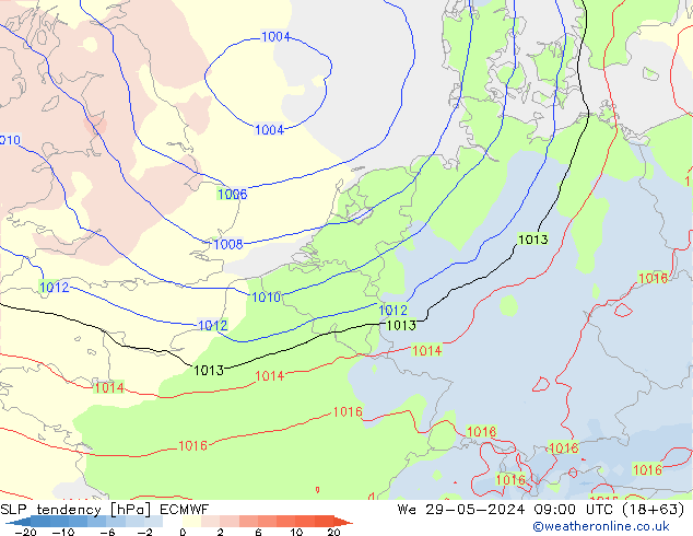Tendenza di Pressione ECMWF mer 29.05.2024 09 UTC