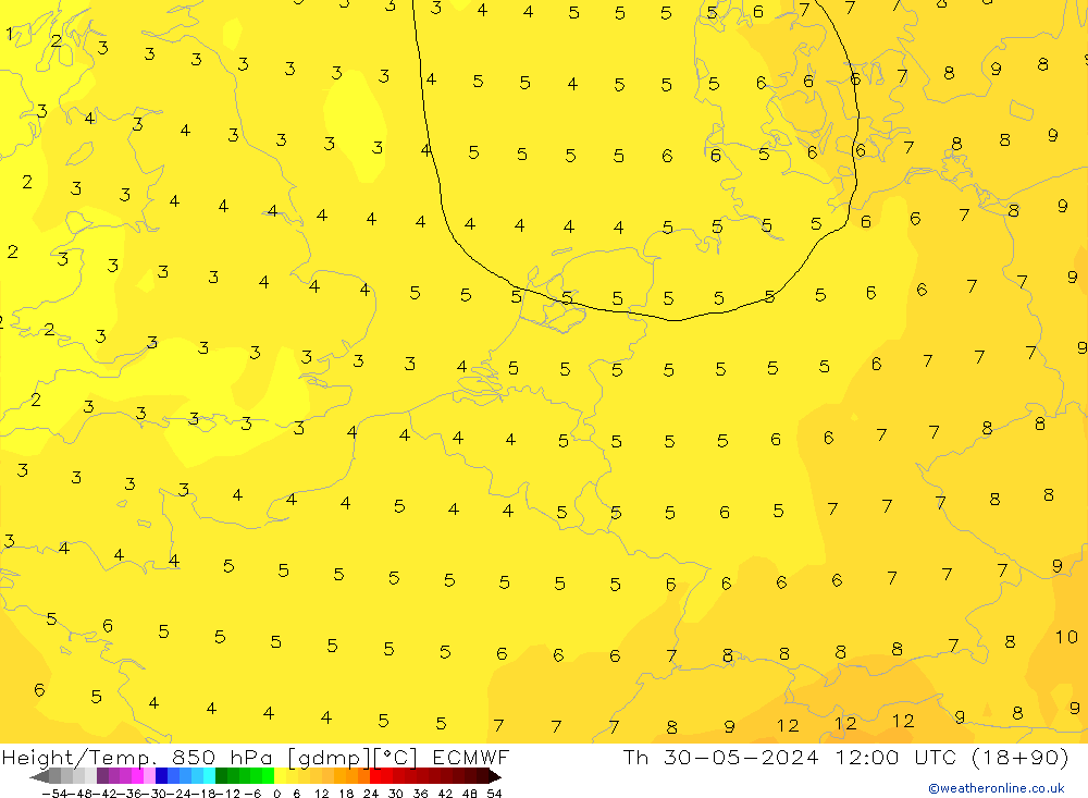 Height/Temp. 850 hPa ECMWF czw. 30.05.2024 12 UTC