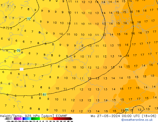 Height/Temp. 925 hPa ECMWF  27.05.2024 00 UTC