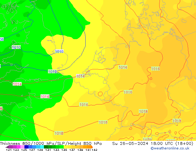 Thck 850-1000 гПа ECMWF Вс 26.05.2024 18 UTC