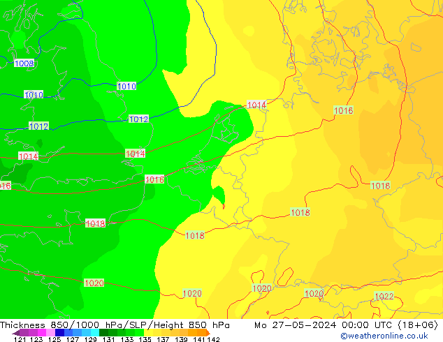 Schichtdicke 850-1000 hPa ECMWF Mo 27.05.2024 00 UTC