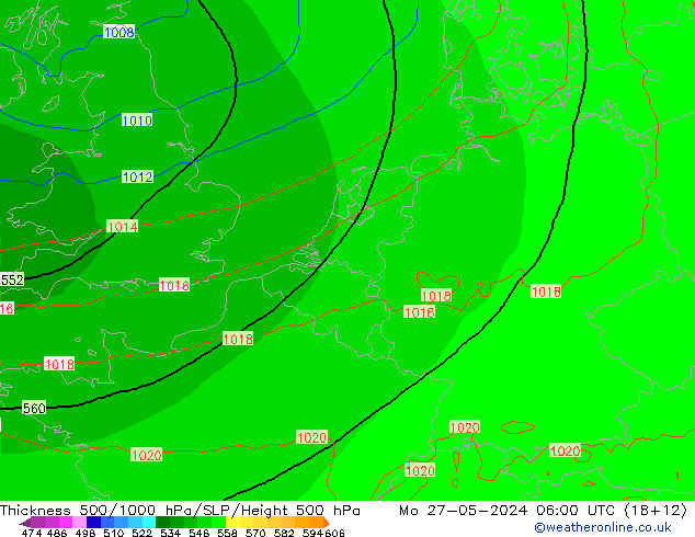 Espesor 500-1000 hPa ECMWF lun 27.05.2024 06 UTC