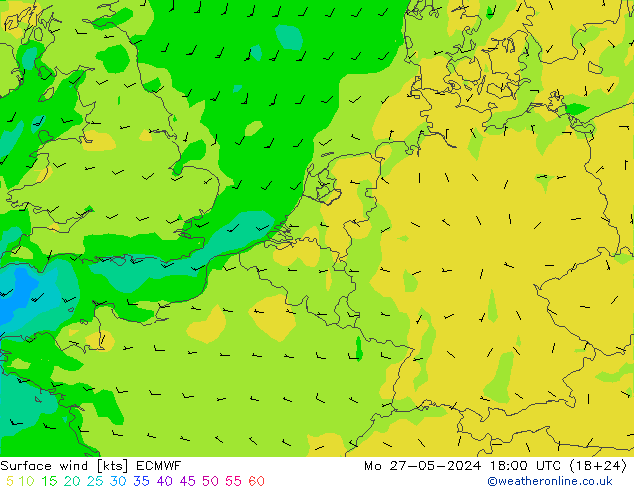 Bodenwind ECMWF Mo 27.05.2024 18 UTC