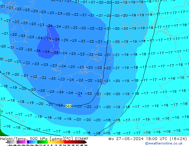 Z500/Rain (+SLP)/Z850 ECMWF Po 27.05.2024 18 UTC