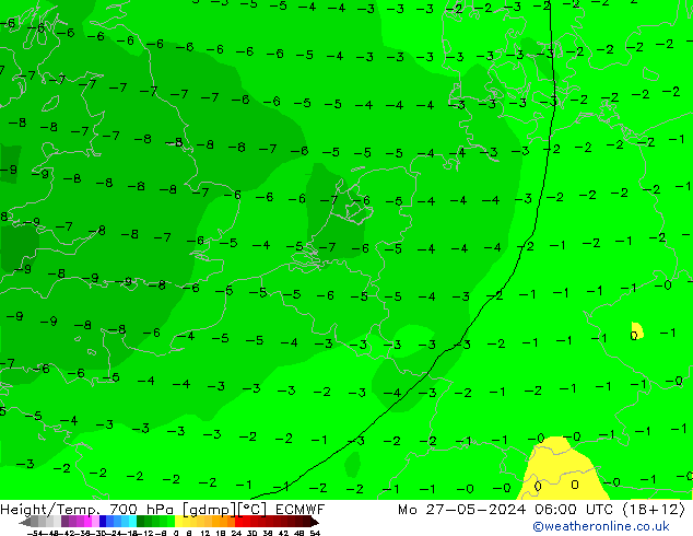 Height/Temp. 700 hPa ECMWF Mo 27.05.2024 06 UTC