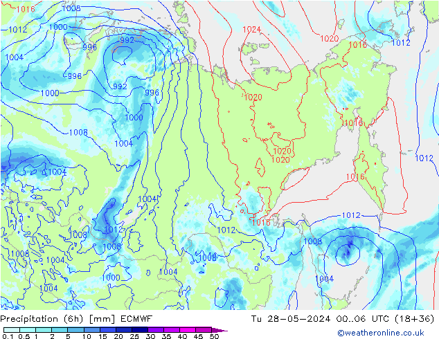 Z500/Rain (+SLP)/Z850 ECMWF  28.05.2024 06 UTC