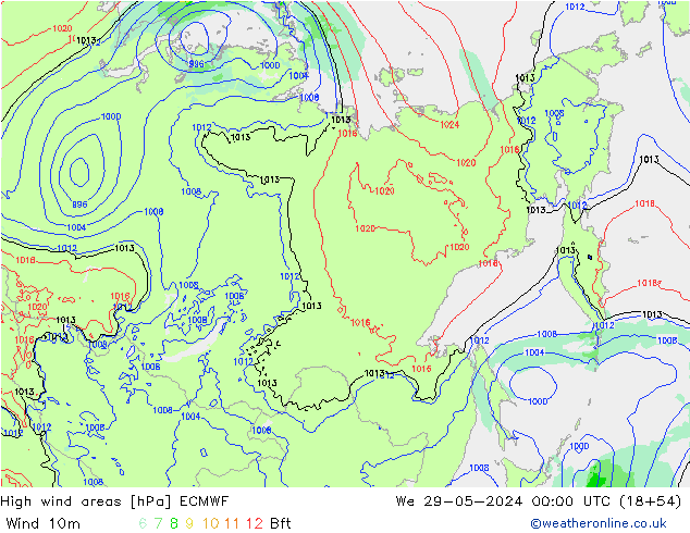 High wind areas ECMWF We 29.05.2024 00 UTC