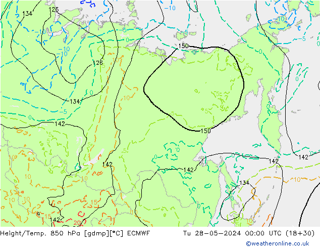 Géop./Temp. 850 hPa ECMWF mar 28.05.2024 00 UTC