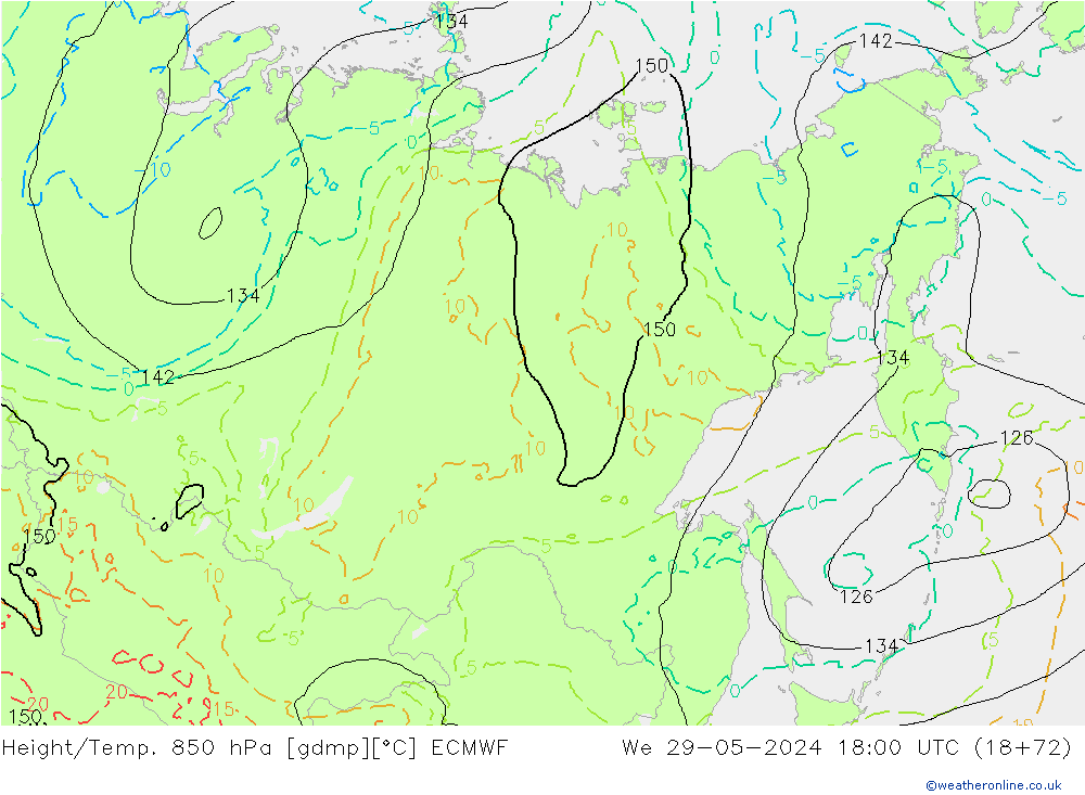 Z500/Rain (+SLP)/Z850 ECMWF  29.05.2024 18 UTC