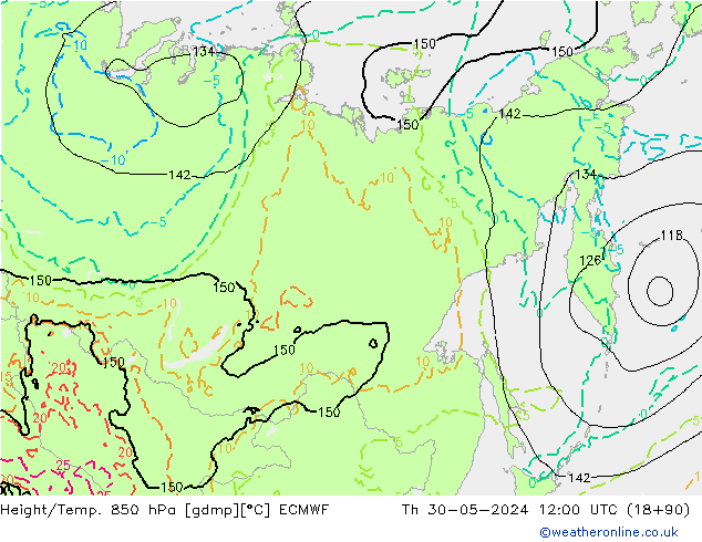 Hoogte/Temp. 850 hPa ECMWF do 30.05.2024 12 UTC