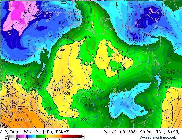 SLP/Temp. 850 hPa ECMWF St 29.05.2024 09 UTC