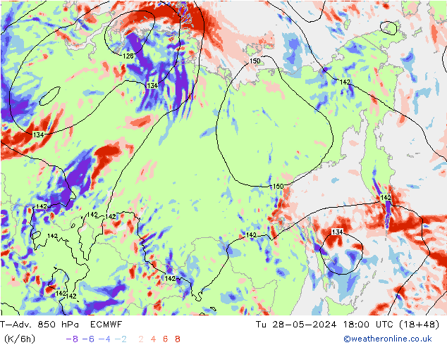 T-Adv. 850 гПа ECMWF вт 28.05.2024 18 UTC