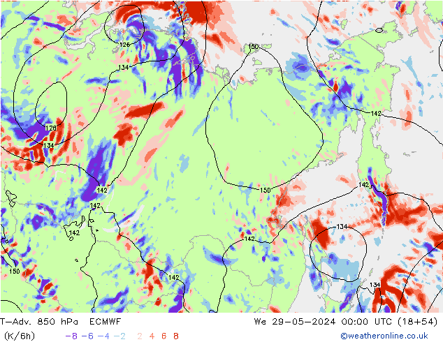 T-Adv. 850 hPa ECMWF Mi 29.05.2024 00 UTC