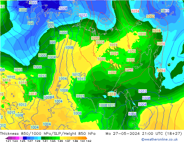 Thck 850-1000 hPa ECMWF Mo 27.05.2024 21 UTC